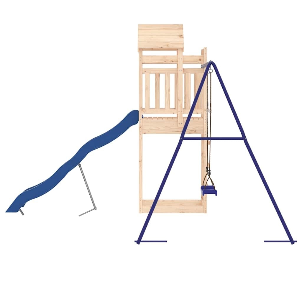 Torre da gioco in legno di pino massiccio con scivolo ondulato e altalena singola, struttura da arrampicata per bambini da 3 a 8 anni, parco giochi da giardino con sabbiera, robusto