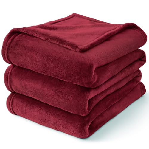 Image of BEDELITE Fleece Blanket Soft Plush Queen Size Bed Blanket Burgundy 90 inchx90 inch