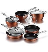 ＣＯＯＫＳＭＡＲＫ 鍋・フライパンミックスセット IH対応オール熱源対応 ガラス鍋蓋付 キラキラな光沢感 10点セット ブラウン