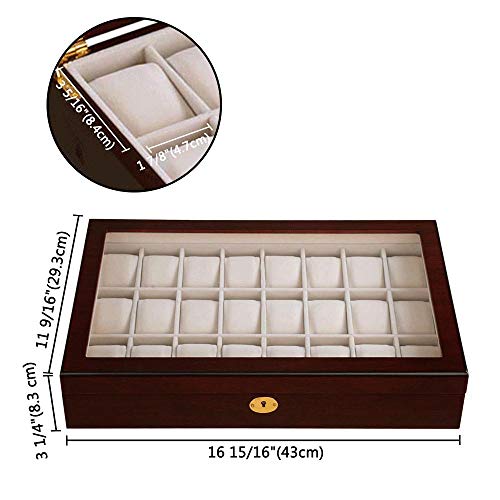 Yescom 24 Slots Wooden Watch Box Watch Display Case Organizer Glass Top Jewelry Pocket Collection Storage Large Walnut Wood #TOP5