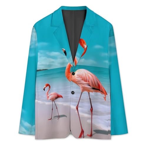 Flamingo on Beach Men's Casual Blazers Slim Fit Sport Coats Blazer Two Buttons Suit Jacket for Work Party3