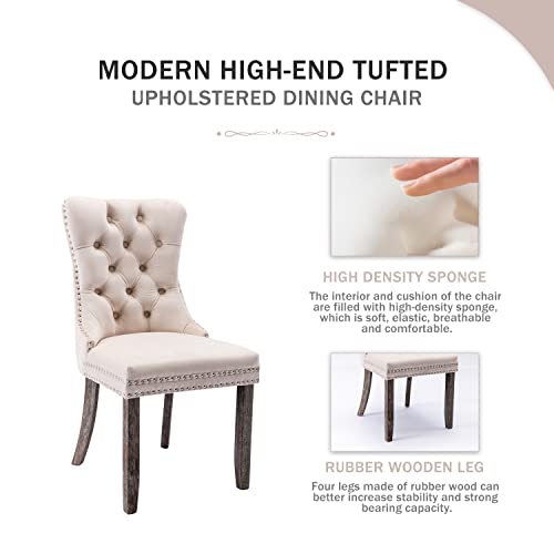 Kiztir Velvet Upholstered Dining Chairs Set Of 4, Wingback Dining Room Chairs With Ring Pull Trim And Button Back, Luxury Tufted Dining Chair For Living Room, Bedroom, Kitchen (Beige) #TOP2