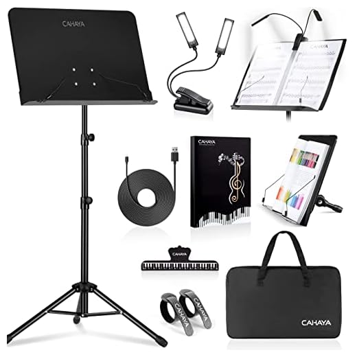 CAHAYA Atril Musica con luz y Soporte de Libros de Escritorio Portátil Ajustable con Bolsa de Transporte Soporte de Partituras