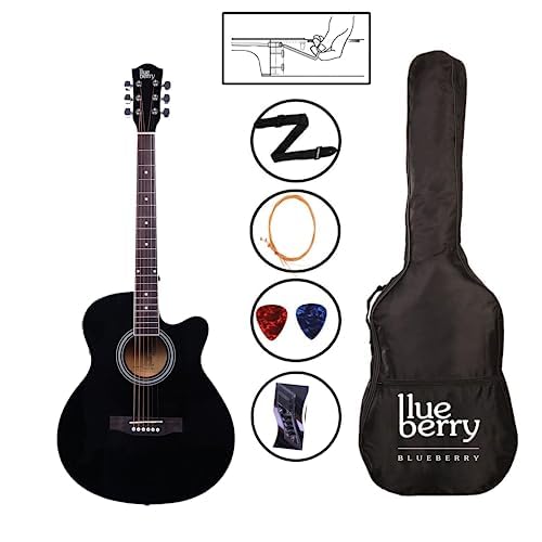 Image of BLUEBERRY B-40EQ-GL, Electro Acoustic Electric Guitar Kit with inbuilt Trussrod, Rosewood Fretboard & bridge with 4 Band EQ-7545R Piezo Pickup Guitar Preamp Amplifier Equalizer Tuner (Black)