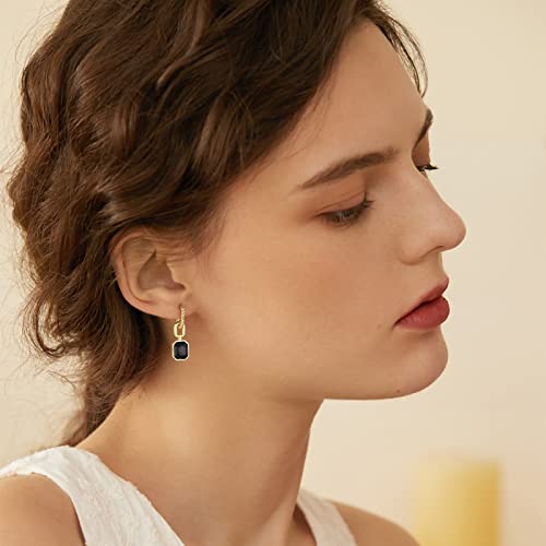 Mesovor Gold Crystal Hoop Earrings for Women Trendy, 18K Gold Plated Hoop Earrings | Emerald Green Black Crystal Dangling Earrings Jewelry Gift for Mother Wife4