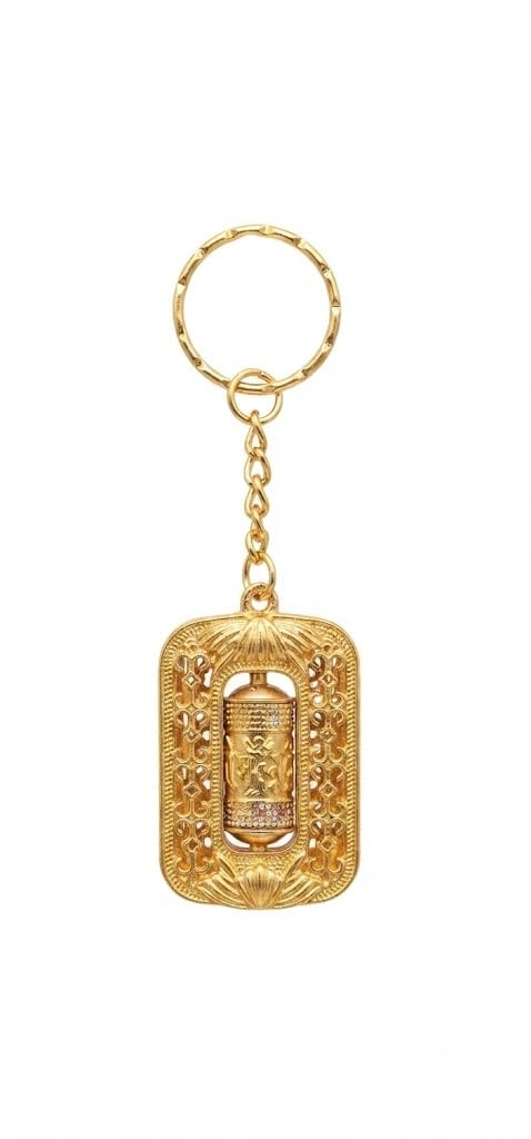 Spiritual Buddhist Prayer Wheel Keychain – Metal Rotating Amulet Key Ring for Positive Energy, Mindfulness, and Car Mirror Charm-image-7