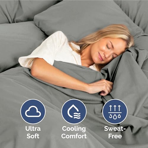 Image of Full Size 4 Piece Sheet Set - Ultra Soft & Cooling Bed Sheets - Slate Grey | Fits 8 Inch to 16 inch Mattress, Wrinkle Free & Fade Resistant with Deep Pockets, Breathable, Comfy Hotel Luxury Bedding