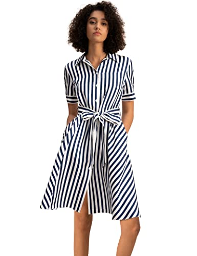 ワンピース sheller fringe stripe shirt dress LilySilk Scarlet Silk Shirtdress for Women Short Sleeve Striped