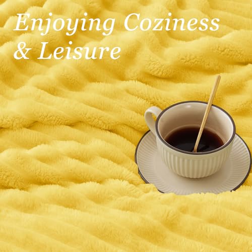 Image of BEDELITE Ribbed Twin Blanket for Couch & Bed, Custard Yellow, 60 inchx80 inch | Ultra-Soft Plush Fleece, Cozy, Warm Yet Lightweight, Ribbed Texture, Home Decor, Machine Washable, Giftable, All-Season Use