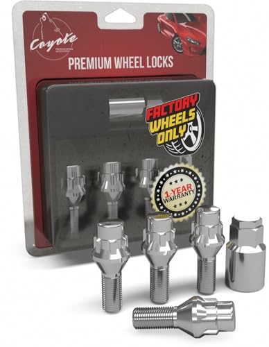 Image of Wheel Accessories Parts 4 Locks + Key M14 x 1.25 Thread Acorn Seat Lug Bolt Lock Chrome Finish 24mm Shank Length Dual Hex Key 17mm & 19mm fits Mini Cooper