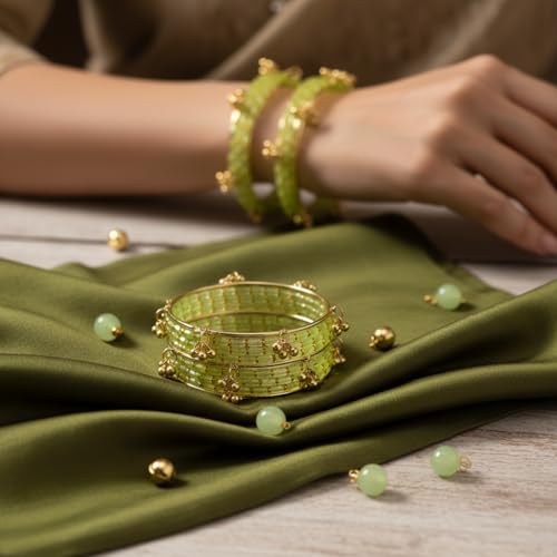 Image of Kashmiri Ghangharoo Glass Bangle Set for Women| Light Weight Bangles | Traditional Transparent Fancy Glass Chudi Set for Wedding, Party|Set Of 16(12 Glass + 4 ghungroo bangles)