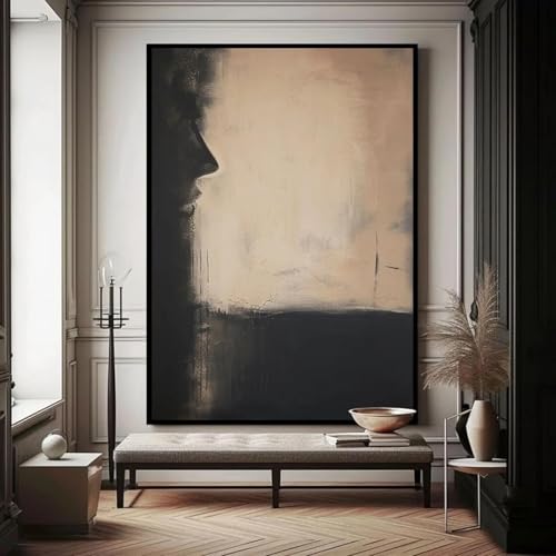 Pintura abstracta negro y beige Wabi-Sabi de 80x120cm para dar calidez a paredes vacías 3