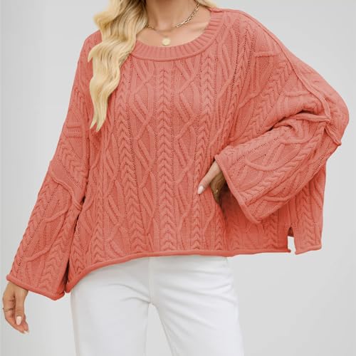 Women's Bell Sleeve Sweater - Oversized Cable Knit for Streetwear and Weekend Vibes2