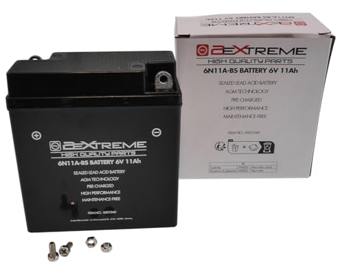 2EXTREME Batterie 6N11A-BS 6V 11Ah AGM 121x58x130mm kompatibel für BMW R26 R27 Simson S50 S51 SR50 SR80 Heinkel Bella MZ wartungsfreie Motorrad Starterbatterie