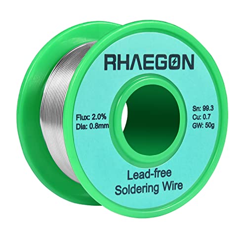 RHAEGON Lötdraht Bleifrei Sn99,3 % Cu0,7 % mit 2,0 % Kolophoniumkern zum elektrischen Löten 0,8 mm Durchmesser Nettogewicht 50 g Cover