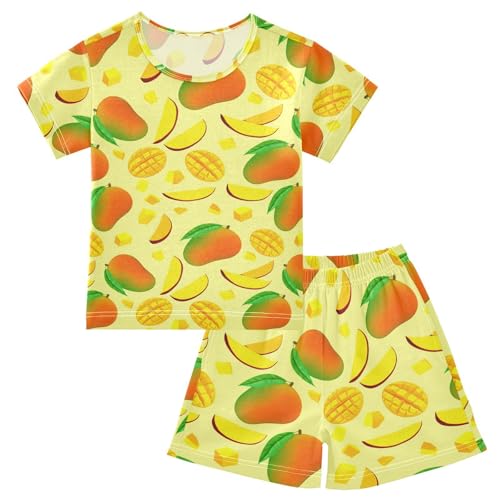 Mango Fruit Yellow Pajama Set Short Sleeve Sleepwear Soft Pajamas Shorts Sets Cotton PJS 5Y