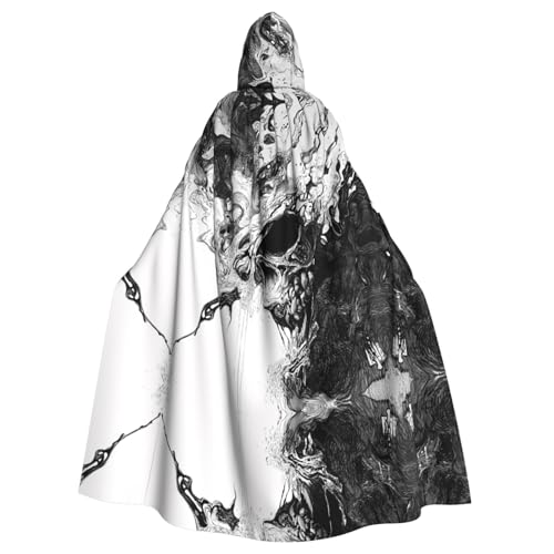 WZYWHJ Tinta Flow Skull Prints Aldult Cosplay Poncho Capa con Capucha para Hombres y Mujeres Fiesta de Halloween