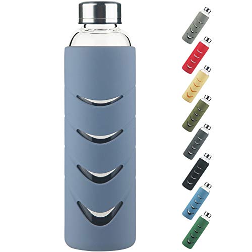 Sport Trinkflasche glas - 500 ml / 1l BPA-freie Borosilikatglas Wasserflasche mit Auslaufsicherem Deckel und Schützende Silikonhülle, Kohlensäure Geeignet, Perfekt für Büro,Fitness, Reisen Cover