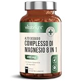 Magnesio Completo 8-in-1 | 400 mg Alta Dose | 240 Capsule Vegane | Magnesio Bisglicinato, Citrato, Malato, Taurato | Integratore per Muscoli ed Energia | 4 Mesi Fornitura | VitaBright