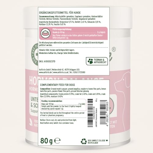 AniForte Hormon Balance Triebregulat für Hündinnen bei Läufigkeit & Scheinschwangerschaft 80 g – 100% natürliche Kräuter, unterstützt in hormonellen Phasen & Zyklus