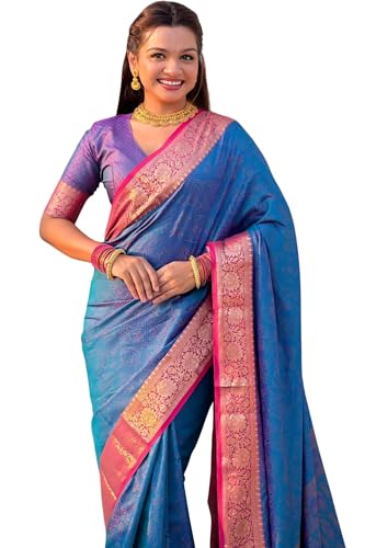 Image of SGF11 Women's Kanjivaram Pure Soft Silk Designer Saree With Blouse Piece