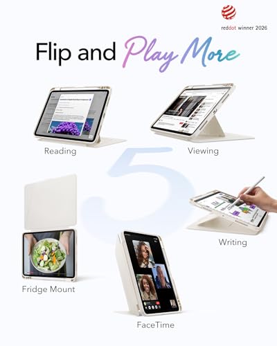 Image of ESR for iPad Air 11 Inch Case M4 /M3 /M2 (2026 /2025 /2024), iPad Air 5th /4th Gen Case (2022 /2020), Vertical Stand Cover with Pencil Holder, Ultra-Stable Cover, Multi Stand Angles, Flip Series, Starlight