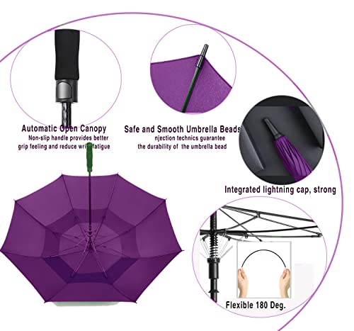 Baraida Golf Umbrella Large 62/68/72 Inch, Extra Large Oversize Double Canopy Vented Windproof Waterproof Umbrella, Automatic Open Golf Umbrella For Men And Women And Family.(62 Inch, Purple) #TOP3