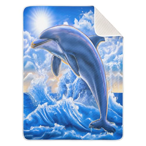 Burbuja Dolphin Baby Blanket for Boys Girls, Nursery Soft Warm Swaddling Receiving Baby Blankets, 30x40 in Toddler Blanket