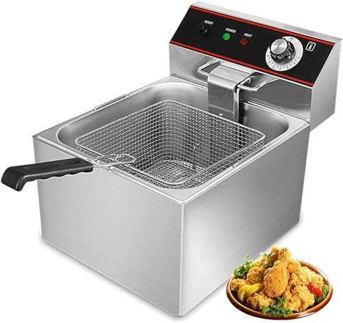Freidora Comercial Con Cesta, Freidora Eléctrica, Freidora De Aceite De Acero Inoxidable Espesado De Un Solo Tanque Con Control De Temperatura Para Uso Comercial O Doméstico, 3500 ,One Color-3500W 11L