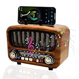 Retro Radio mit Bluetooth, AM/FM/SW Radio Klein mit 1800mAh Akku, Unterstützt USB/TF/AUX, 5W großer Lautsprecher und Bluetooth 5.0 (Braun)