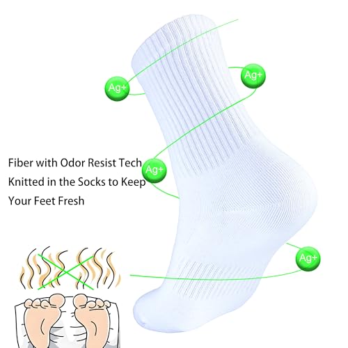 Image of Womens 2-Pack White Anti Stink Odor Resistant Seamless Cotton Moisture Wicking Crew Dress Socks, Size 6-10