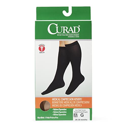 Image of CURAD Knee-High Compression Hosiery, Beige, Size G, 1 Pair