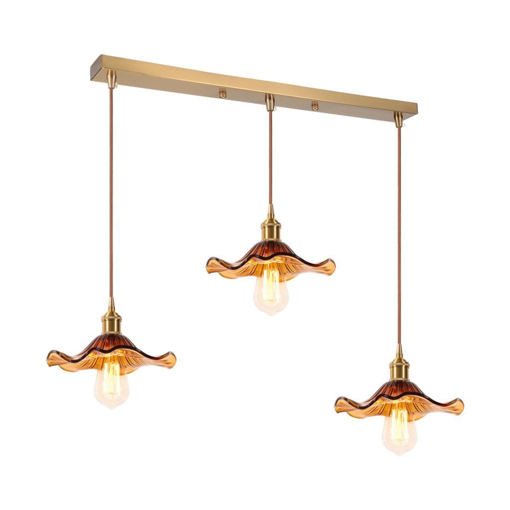 LIGINOK 3 Industrial Vintage Glass Chandelier Amber Flowers E27 Pendant Lamp for Dining Room Table Adjustable Height for Bedroom Kitchen Living Room — image 1