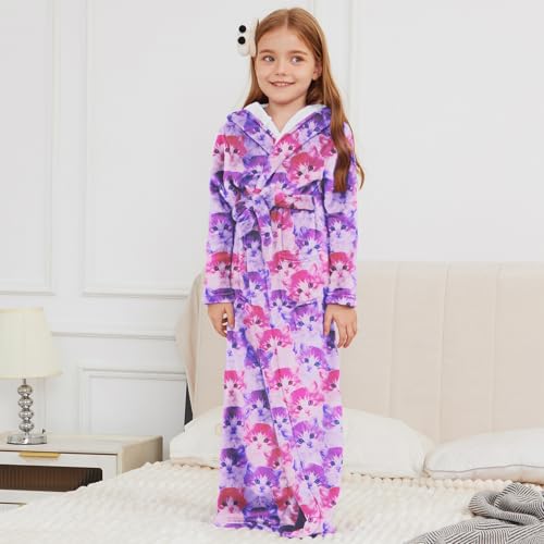 Image of Jxstar Girls Bathrobes Kids Long Hooded Robes Plush Full Length Coral Fleece Pajamas Sleepwear