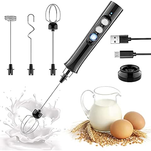HUIIUH Milk Frother Electric Handheld Foam Maker with 3 Whisks, USB Rechargeable 3-Speed Mini Drink Mixer, Durable Coffee Blender for Cappuccino, Latte, Bulletproof, Matcha, Hot Chocolate Cover