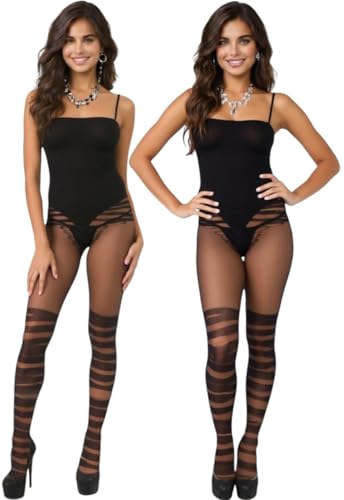 Image of ToBeInStyle Women's Assorted Bodystocking Sheer Opaque or Fishnet Crotchless Lingerie Bodysuit