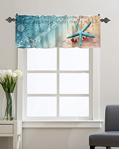 Coastal Ocean Valance Curtain For Window, Summer Starfish Sea Shells On Beach Rod Pocket Kitchen Valances Short Curtain Panel Windows Treatment Drapes For Bathroom/Bedroom/Cafe Seaside Landscape #TOP2