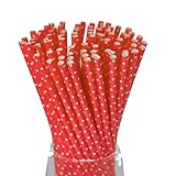 Red Paper Straws White Polka Dot Disposable Paper Drinking Straws for Parties, Weddings - 100 Pack, 7.75 Inch