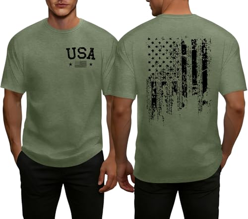 Image of Ithalt Men's American Flag Shirt 4th of July T-Shirt USA Patriotic Tee Shirt Independence Day Top