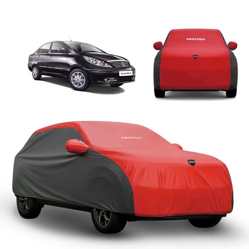 Image of PROTEGO Prime Series India's 1st Anti-Tear Car Cover for Tata Manza | Heavy-Duty, Custom Fit, All Weather Protection | 100% Waterproof, Windproof & Hail Resistant | 2-Year Warranty | Red + Black