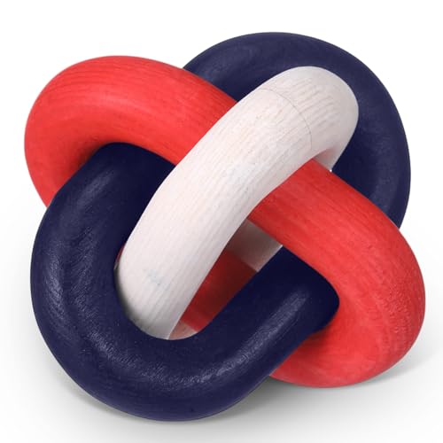 Image of Chunful 4th of July 3 Link Wooden Knot Decor American Patriotic Table Decoration Hand Carved Independence Day Table Topper Decor Rustic Farmhouse Boho Decorations for Memorial Day