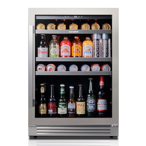 Ca'Lefort 24 Inch Beverage Refrigerator, 180 Can 34°F -54°F Beverage Fridges, Drink Fridge with Glass Door 3 LED Beverage Coolers Built in or Freestanding, Perfect for Home/Kitchen(Right-Hinged)