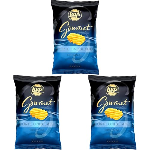 Lay's Gourmet Onduladas, Patatas fritas con sal, Producto de Aperitivo, bolsa individual, 150 gr (Paquete de 3)