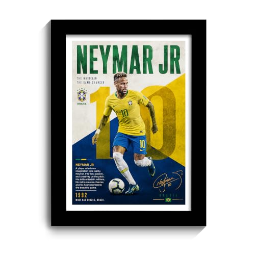 Neymar Frame - Footballers Frame | A4 Size (33x25 cm) Black Frame | HD Printed Football Poster Wall Art | Modern Decor for Bedroom, Office & Gaming Setup