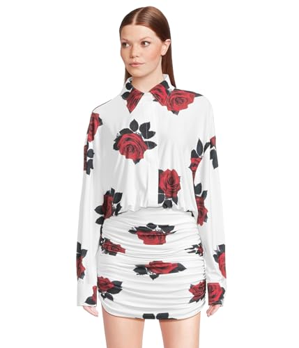 Image of Norma Kamali Oversized Boyfriend Neck Shirt Shirred Bottom Mini Dress