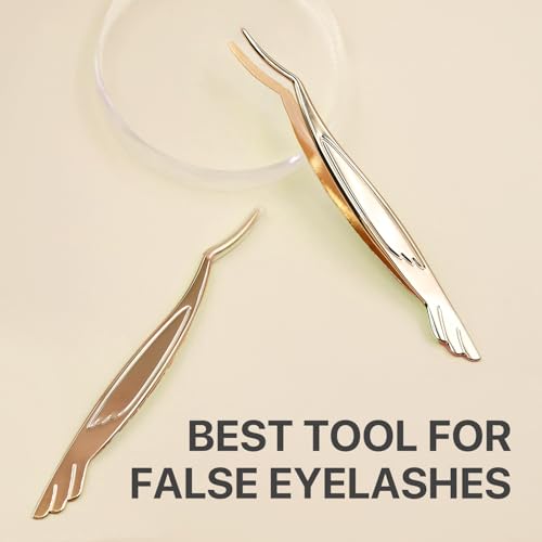 Pretty memory Eyelash Applicator Tool, Curved False Eyelash Tweezers for Easy Lashes Application and Removal, Gold - Thumbnail 6