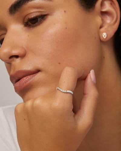 PAVOI 14K Gold Plated Stackable Rings for Women | Open Twist Wavy Colored Enamel and Cubic Zirconia Rings | Blue White Purple Enamel Eternity Bands2