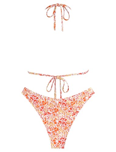 Image of ZAFUL Womens Halter Bikini Sets Triangle Bikinis High Cut Swimsuits 2 Piece Bathing Suits Sexy Swimwear