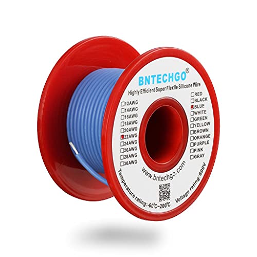 BNTECHGO 22 Gauge Silicone Wire Spool 50 ft Blue Flexible 22 AWG Stranded Tinned Copper Wire