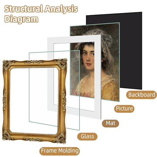 Image of 11x14 Picture Frame Gold Vintage Picture Frames Antique 11 x 14 | Matted to 8x10 Photo, Real Glass, Wall Display